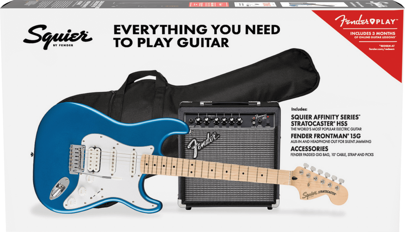 Affinity Series™ Stratocaster® HSS Pack, Maple Fingerboard, Lake Placid Blue, Gig Bag,