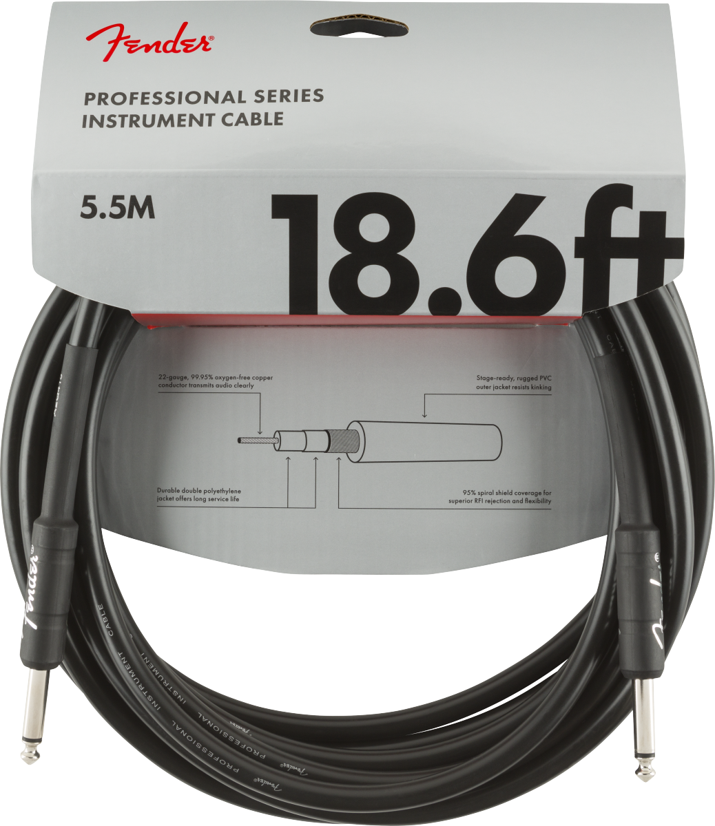 Professional Series Instrument Cable, Straight/Straight, 18.6', Black