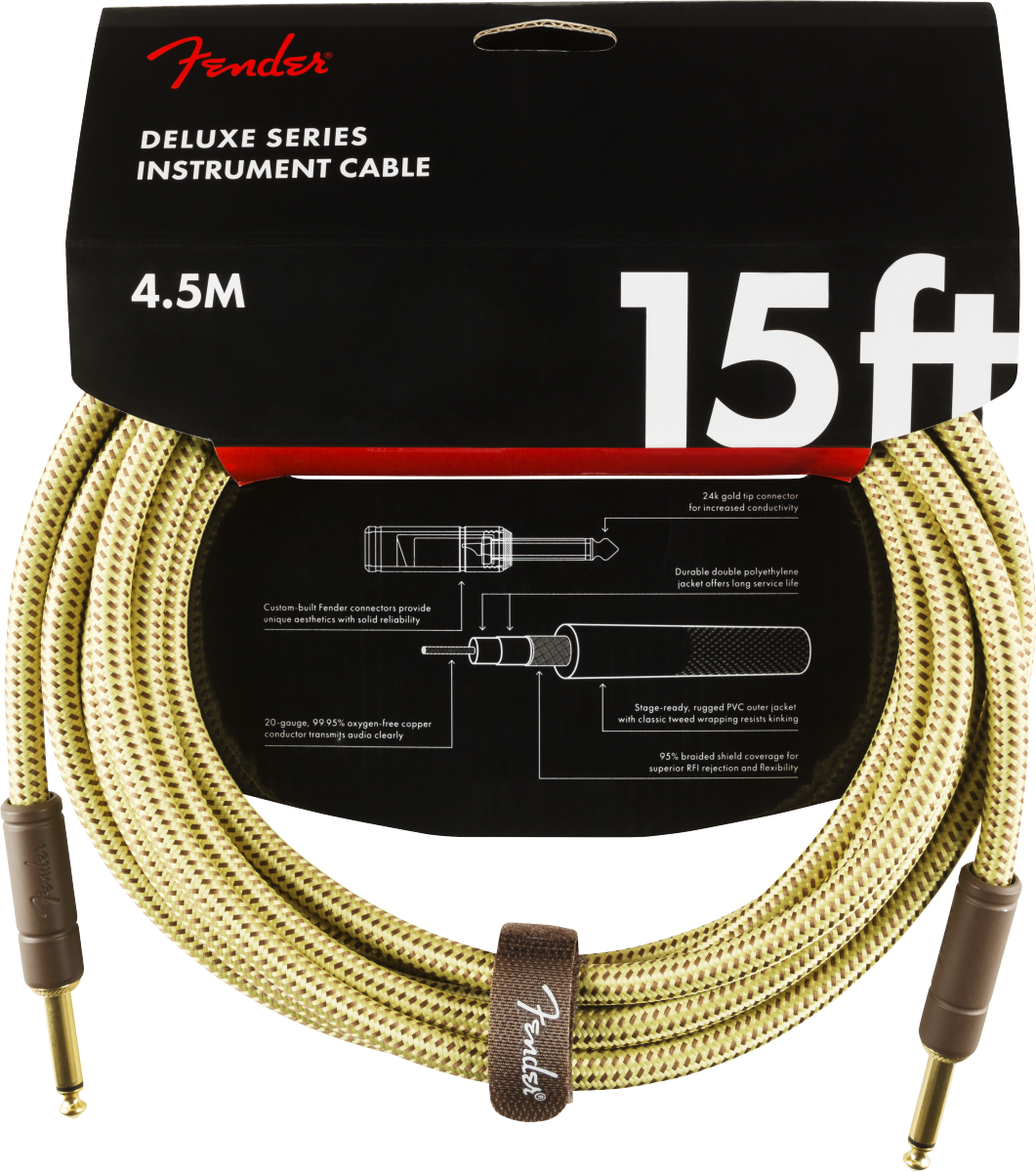 Deluxe Series Instrument Cable, Straight/Straight, 15', Tweed