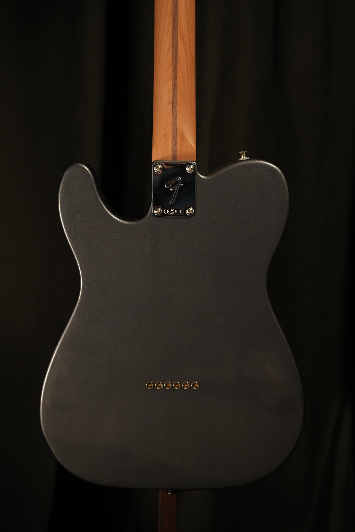 Rear view of Fender Limited Edition Player II Telecaster Charcoal Frost Metallic showing alder body and gloss finish for sale in USA