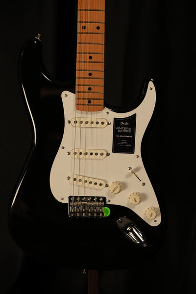 Front view of Fender Vintera II ’50s Stratocaster in Black finish with maple fingerboard at Vera Guitars Charlotte NC