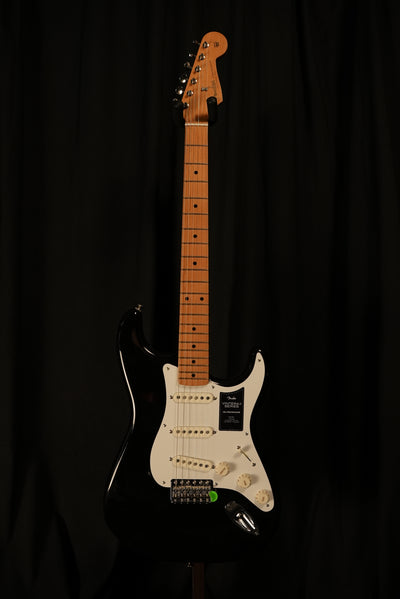 Fender Vintera II ’50s Stratocaster in Black finish – angled view showcasing finish, body contours and hardware at Vera Guitars Charlotte NC