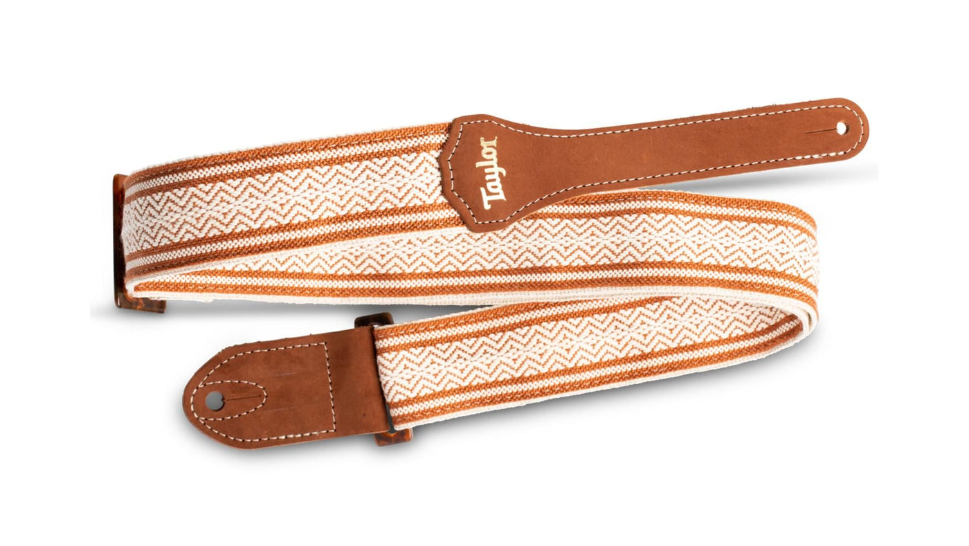 Academy Strap,Wht/Brn,Jacquard Cotton,2" Amber Buckle