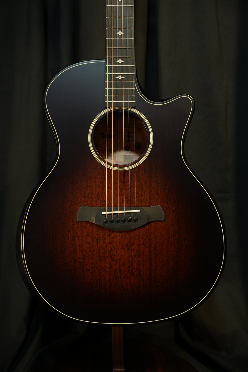 Full front view of the Taylor Builder’s Edition 324ce showing mahogany top and Grand Auditorium body.
